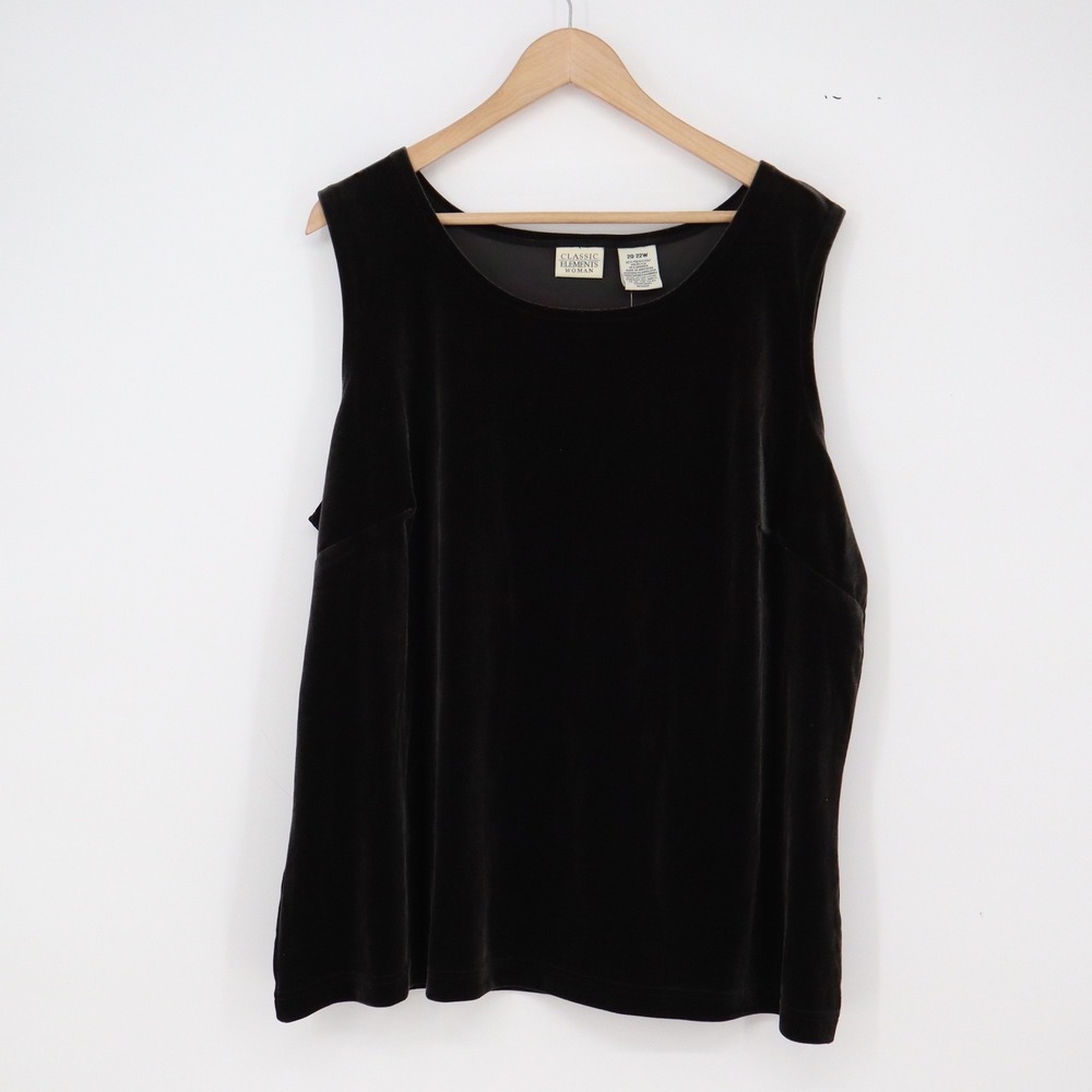 Classic Elements Tank Top Womens 20-22W Velvet Black Scoop Neck Stretch NEW